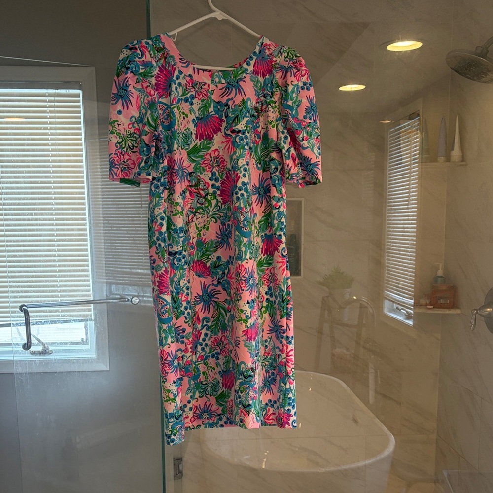 Lilly Pulitzer Pink and Green Floral Midi Dress